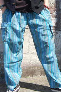 TURQ SRTRIPE CARGO POCKET 2 Cotton Trousers