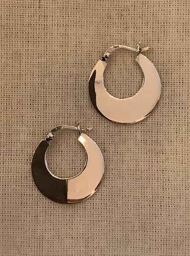 Flat Crescent Silver Hoop