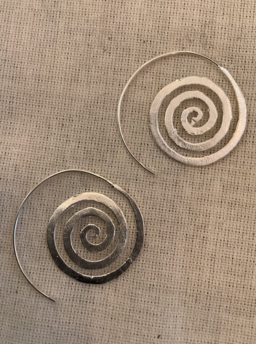 Brushed Spiral Silver Hoop