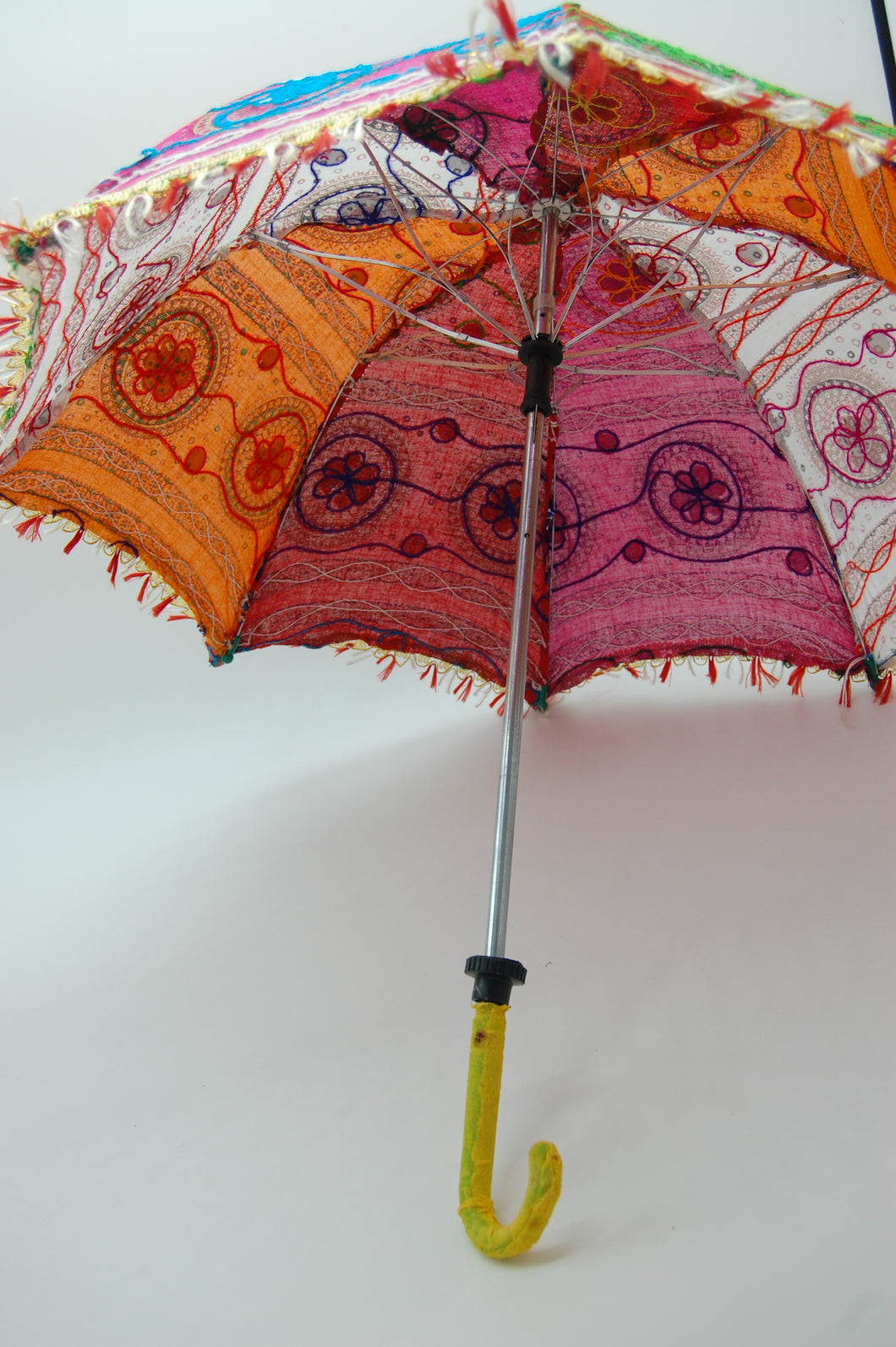 Indian parasol, festival sunshade, cotton embroidered fabric, ethnic, boho designs.