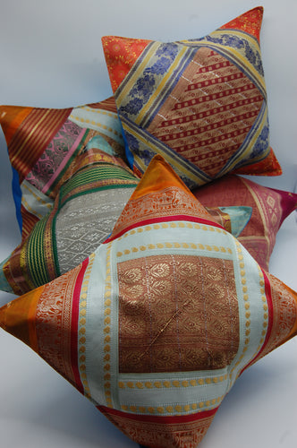 Cushion Covers, Sari Fabrics, Set of 5 - Various Colours