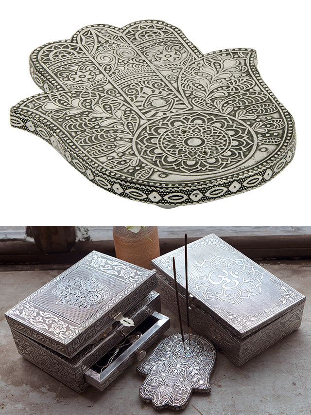 Incense Holder-Hamsa, hand-embossed