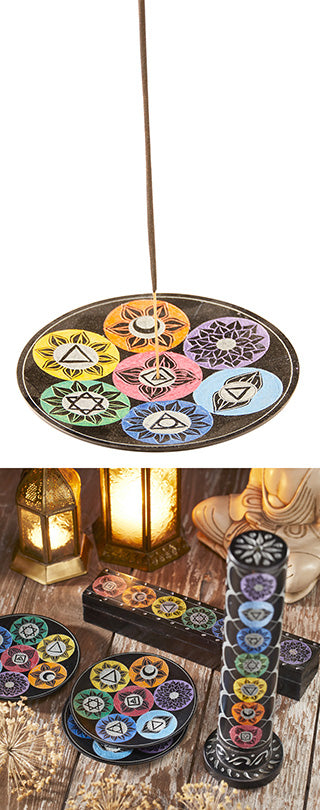 Painted Chakra Soapstone Incense Plate