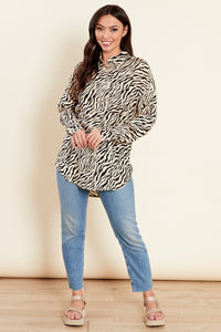 Brown Zebra Print Oversized Shirt
