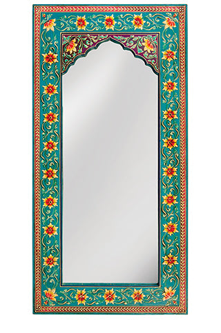 Babushka Turquoise Indian Floral Hand Painted Wall Mirror