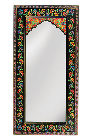 Babushka Black  Indian Floral Hand Painted Wall Mirror
