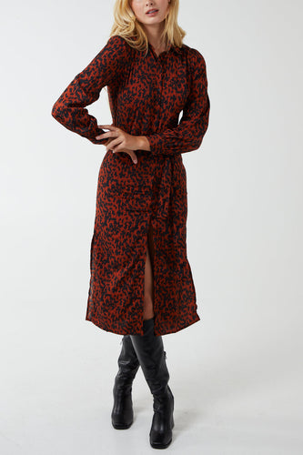 Abstract Animal Print Midi Shirt Dress