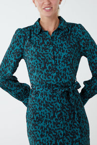 Abstract Animal Print Midi Shirt Dress