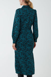 Abstract Animal Print Midi Shirt Dress