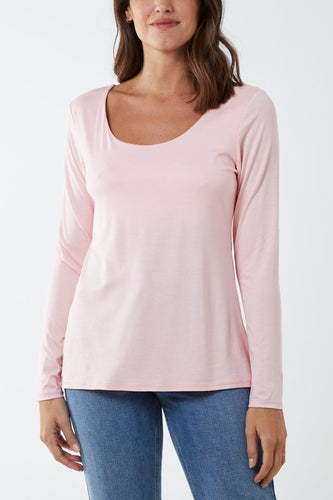 Double Layer Scoop Neck Long Sleeve Top