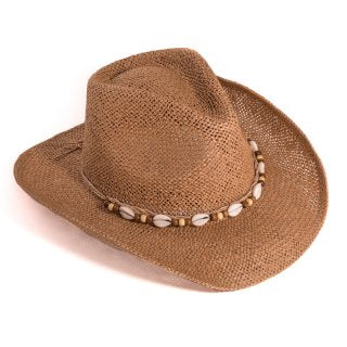 Brown Straw Cowboy with Shells