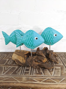 3 Fish on Driftwood 25 x 20 x 17cm