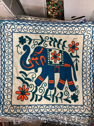 Elephant ‘Crewel’ Embroidered Cushion Covers