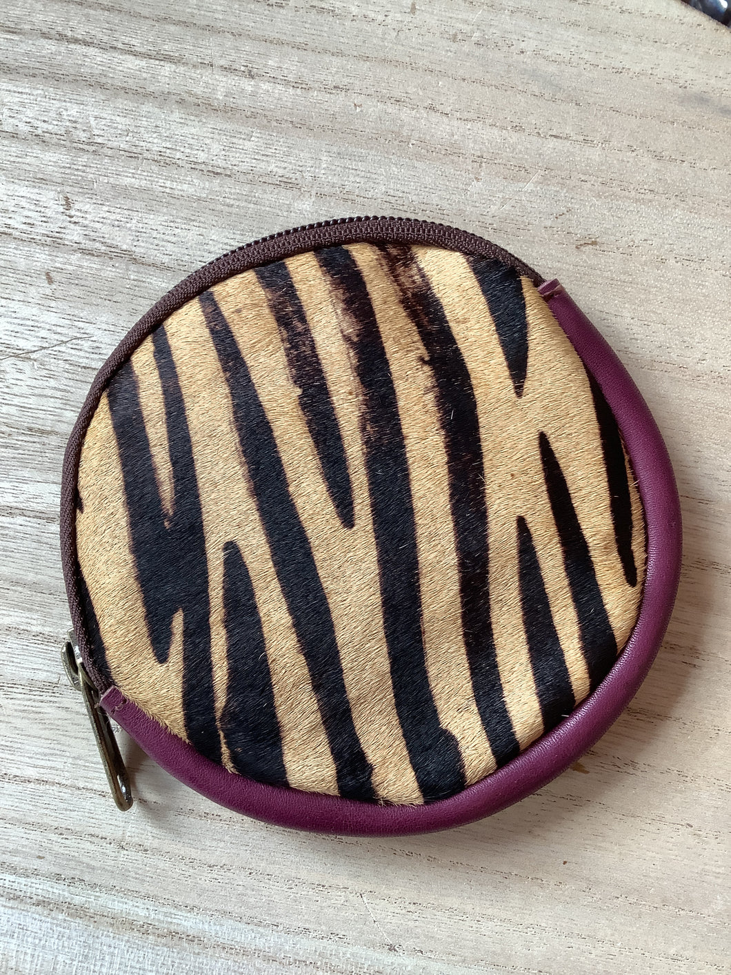 Round Fur & Leather Coin Purse