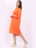 Harriot Button Linen Collarless Dress LAGENLOOK