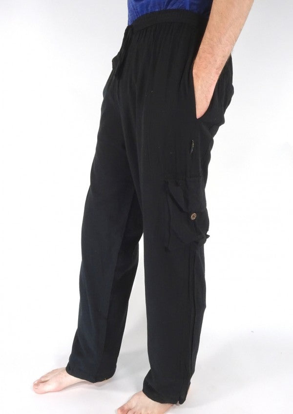 Black Plain CARGO POCKET Trousers