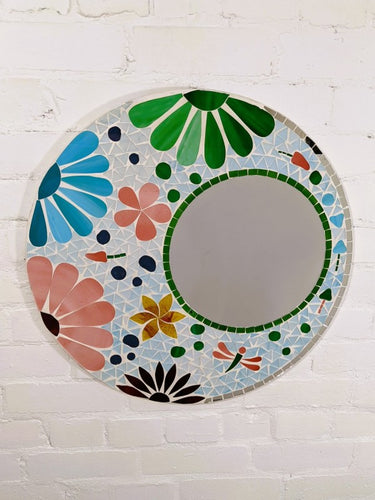 Round Mosaic Flower Mirror 60cm