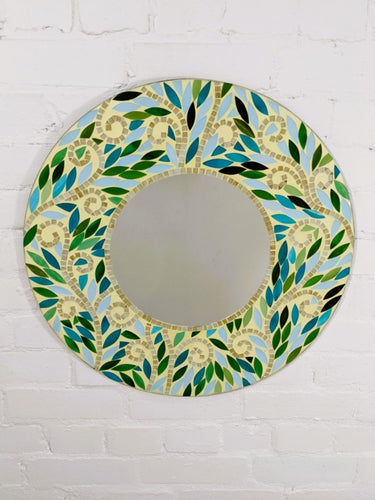 Round Mosaic Leaves Mirror 60cm