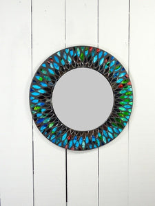 Round Blue Multi Mosaic Mirror 40cm