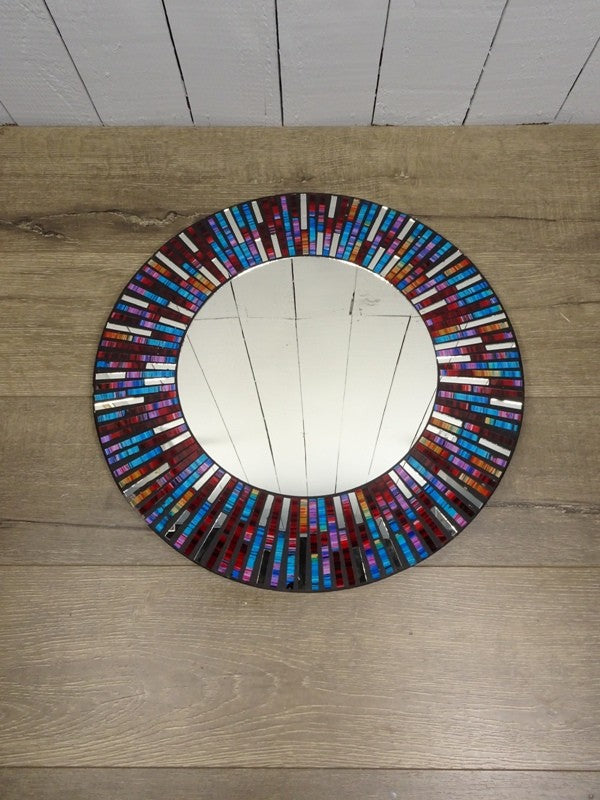red Round Mosaic Mirror 60 cm