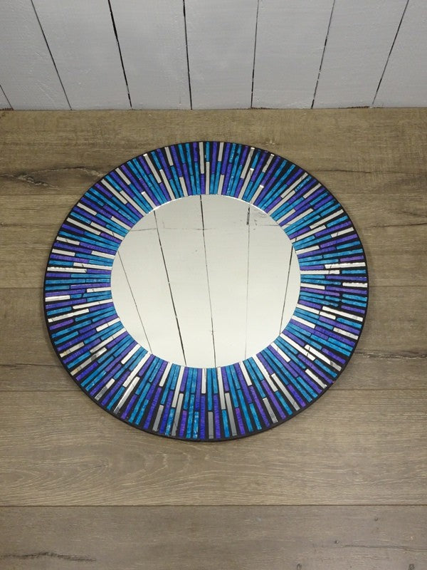 Blue Round Mosaic Mirror 60cm